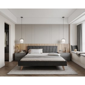 Oblazinjena postelja HEAVEN 140 x 200 cm - Siva, FDM
