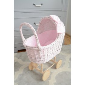 Visok pleten voziček za punčke - roza, Ourbaby