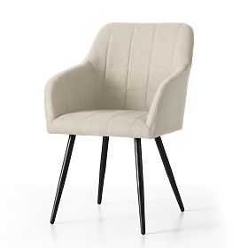 6x Oblazinjeni stol s kvadratnim prešitjem Bež LUXANO Črne noge tkanina Lumos