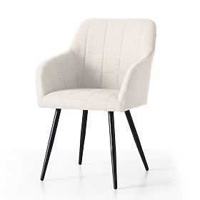 6x Oblazinjeni stol s kvadratnim prešitjem Krem LUXANO Črne noge tkanina Lumos