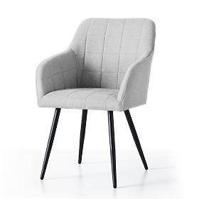 6x Oblazinjeni stol s kvadratnim prešitjem Svetlo Siva LUXANO Črne noge tkanina Lumos