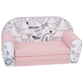 Otroška sedežna garnitura Gozdne živali - roza-črno-bela