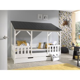 Otroška postelja v obliki hiše Charlotte - črna, VIPACK FURNITURE