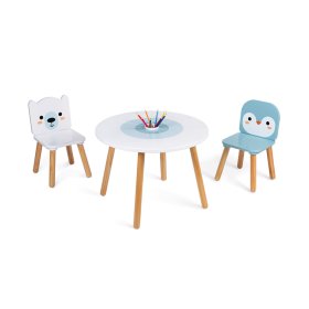 Lesena mizica in 2 stolčka proizvajalca Janod - Medved in Pingvin, JANOD