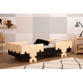 Univerzalna postelja Puzzle z ograjo - črna, SMARTWOOD