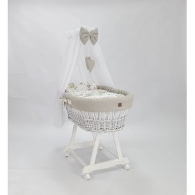 Bela pletena postelja z opremo za dojenčka - Bombažne rožice, Ourbaby