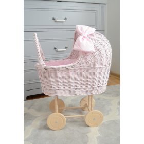 Visok pleten voziček za punčke - roza, Ourbaby