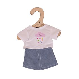 Bigjigs Toys Bela majica z džins krilom za punčko 28 cm, Bigjigs Toys