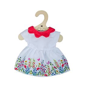Bigjigs Toys Bele cvetlične obleke z rdečim ovratnikom za punčko 34 cm