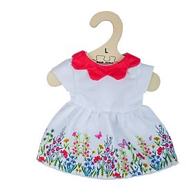 Bigjigs Toys Bele cvetlične obleke z rdečim ovratnikom za punčko 38 cm