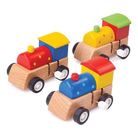Bigjigs Toys Lesena barvna lokomotiva na navijanje 1 kos