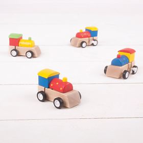 Bigjigs Toys Lesena barvna lokomotiva na navijanje 1 kos