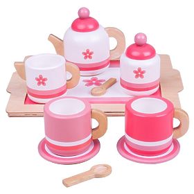 Bigjigs Toys Lesena čajna garnitura roza
