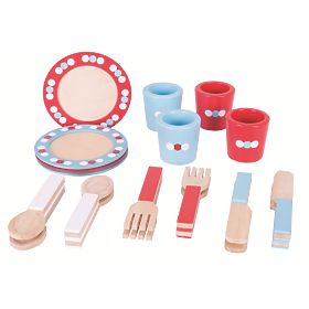 Bigjigs Toys Leseni jedilni servis s pikami