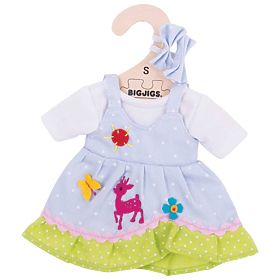 Bigjigs Toys Modra pikčasta obleka z jelenom za punčko 28 cm