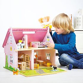 Bigjigs Toys Prenosna lesena hiška za punčke, Bigjigs Toys