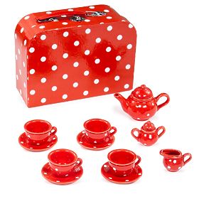 Bigjigs Toys Rdeči pikčasti čajni set