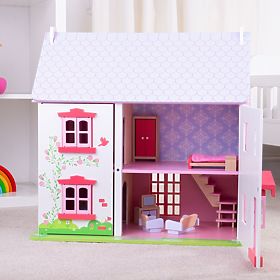 Bigjigs Toys Roza hišica za punčke, Bigjigs Toys