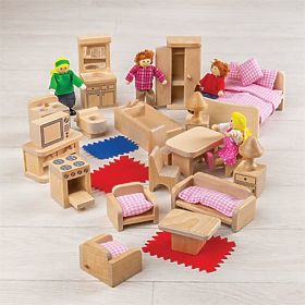 Bigjigs Toys Set pohištva za hiško in figurice družine, Bigjigs Toys