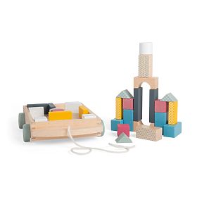Bigjigs Toys Voziček z lesenimi kockami