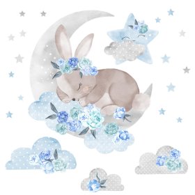 Stenska nalepka Speči zajec - modra