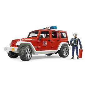 Bruder Rdeči gasilski JEEP WRANGLER s figurico in dodatki