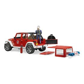 Bruder Rdeči gasilski JEEP WRANGLER s figurico in dodatki