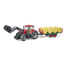 Bruder traktor Case IH Optum 300 CVX s čelnim nakladalnikom in prevoznikom za bale