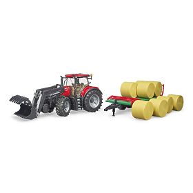 Bruder traktor Case IH Optum 300 CVX s čelnim nakladalnikom in prevoznikom za bale