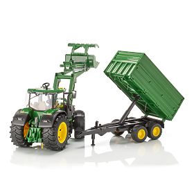 Bruder traktor John Deere 7R 350 s čelnim nakladalnikom in tandem prikolico