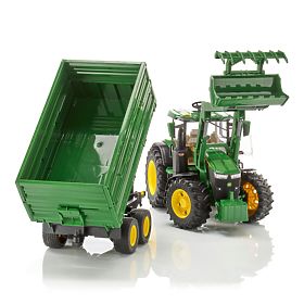 Bruder traktor John Deere 7R 350 s čelnim nakladalnikom in tandem prikolico