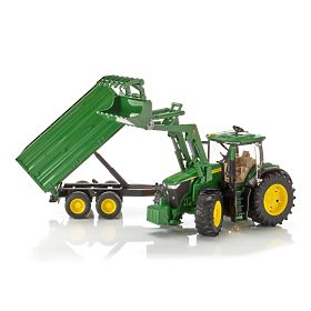 Bruder traktor John Deere 7R 350 s čelnim nakladalnikom in tandem prikolico