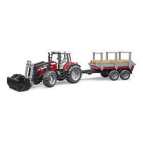Bruder traktor Massey Ferguson 7480 s čelnim nakladalnikom in prevoznikom hlodov