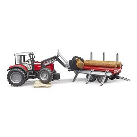 Bruder traktor Massey Ferguson 7480 s čelnim nakladalnikom in prevoznikom hlodov