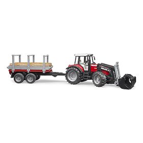 Bruder traktor Massey Ferguson 7480 s čelnim nakladalnikom in prevoznikom hlodov