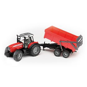Bruder traktor MASSEY FERGUSON z nagibnim vozom rdeč