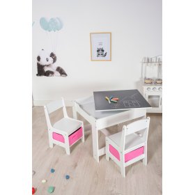 Ourbaby otroška mizica s stoli z roza škatlami