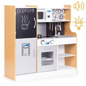 Otroška kuhinja z zvokom in LED tabla kreda kovinski dodatki MDF +3 leta ECOTOYS, EcoToys