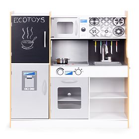 Otroška kuhinja z zvokom in LED tabla kreda kovinski dodatki MDF +3 leta ECOTOYS, EcoToys