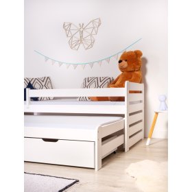 Otroška posteljica z dodatnim ležiščem in ograjico Praktik - Bela