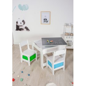 Otroška miza Ourbaby s stoli z modro in zeleno škatlo