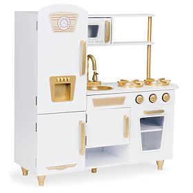Velika lesena otroška kuhinja belo-zlata ECOTOYS, EcoToys