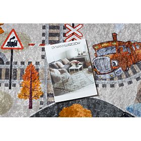 JUNIOR 51986.803 pralna preproga Tiri, lokomotiva za otroke proti zdrsu - siva, F.H.Kabis