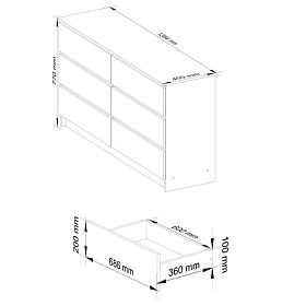 KOMODA K 140 cm 6 PREDALOV PK BELA / SONOMA