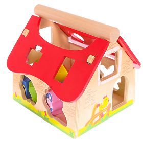 Lesena hiška, kmetija sortirnik s kockami ECOTOYS