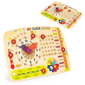Lesena manipulativna tabla za otroke koledar ura ECOTOYS