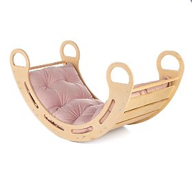 Lesena montessori gugalnica z rožnatim vzglavnikom - 85 cm, Ourbaby®