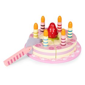 Lesena tortna garnitura na ježka svečke jagoda za otroke 15 elementov ECOTOYS