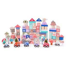 Lesene izobraževalne kocke mesto s podlogo 115 kosov ECOTOYS