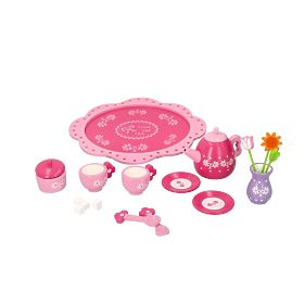 Leseni čajni set s cvetovi